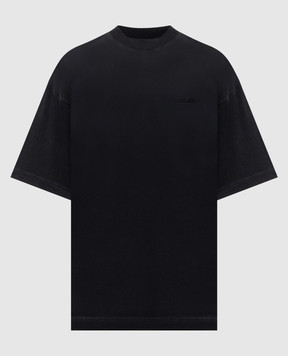 Vetements Black straight-cut T-shirt with logo embroidery ME76TR139BB