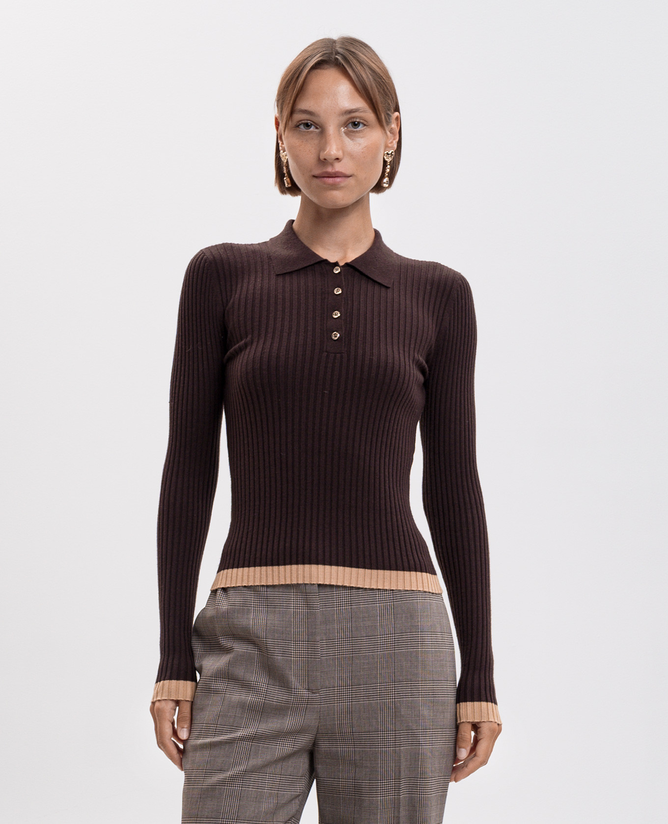 Brown polo with piping Twinset 3