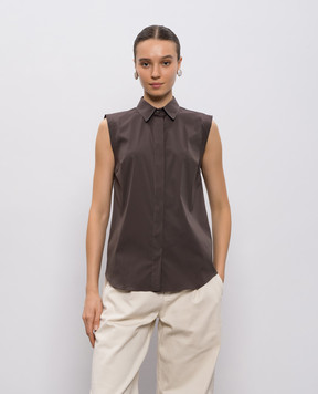 Brunello Cucinelli Brown sleeveless shirt with monil chain M0091MA616
