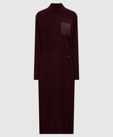 Burgundy dress made of wool, silk and cashmere
