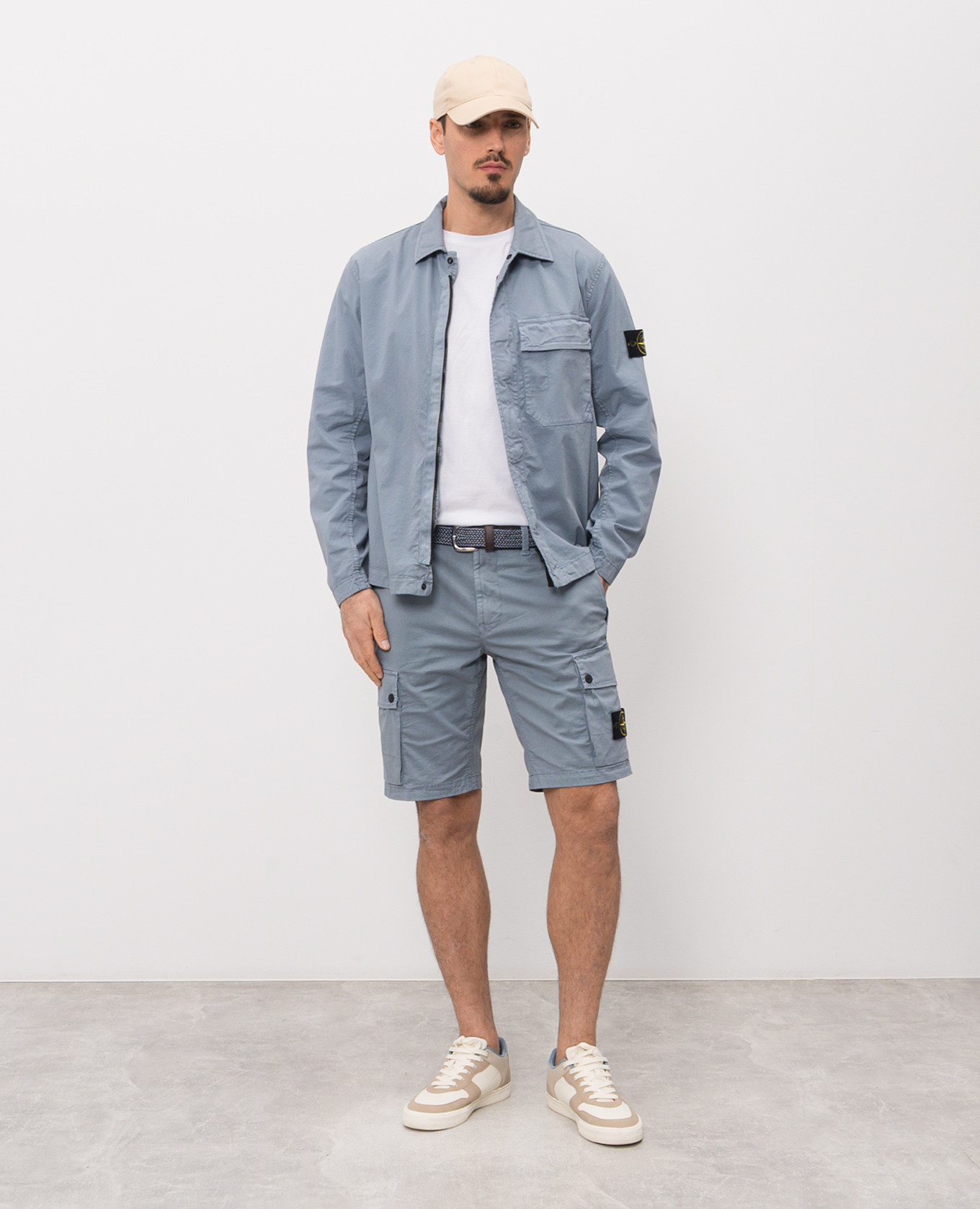

Blue zip-up shirt with patch Stone Island, Light blue