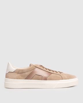 Santoni Brown nubuck sneakers with logo print MBGT21964PNNCFCT