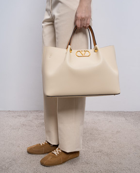 Valentino Beige leather tote bag with logo 8W2B0T01LSX