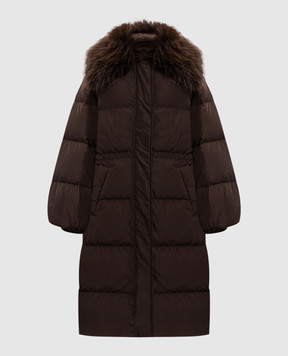 Twinset Brown elongated down jacket 262TP2363