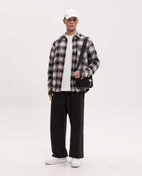 Palm Angels Beige checked shirt with logo print PMGE04DS26FAB001
