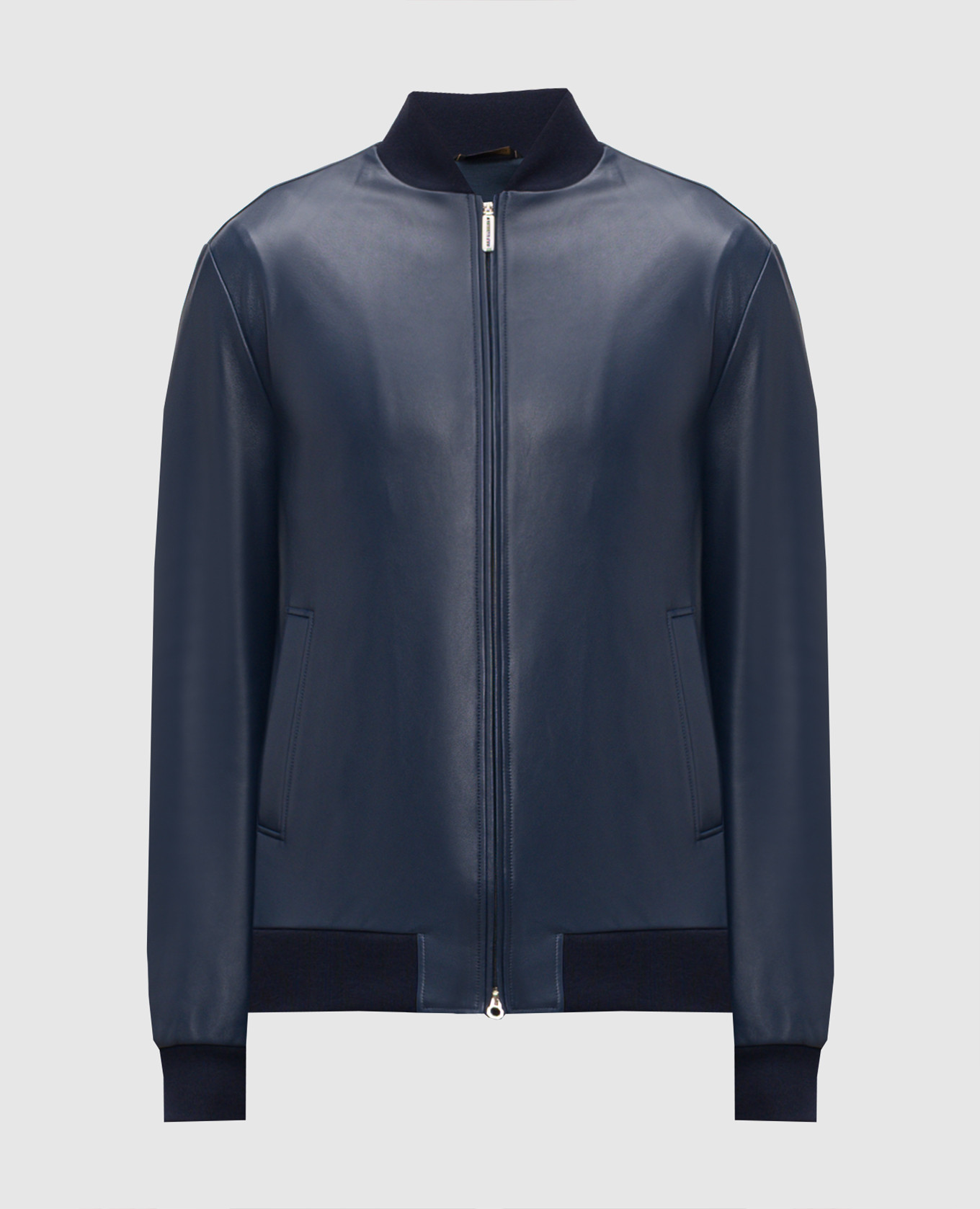 Blue leather bomber jacket