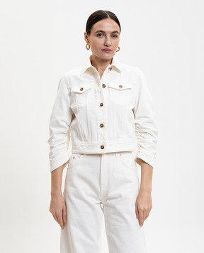 Gabriela Hearst Adira white denim jacket with drape 3265088T130