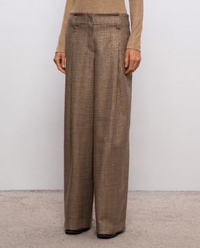 Brunello Cucinelli Brown wool pants with lurex pattern MP546P9317