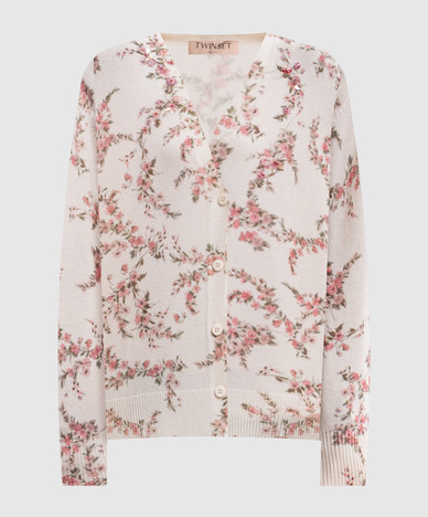 Cardigan avorio a fantasia floreale