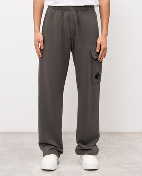 C.P. Company Khaki sweatpants with logo patch MSP066A005086W