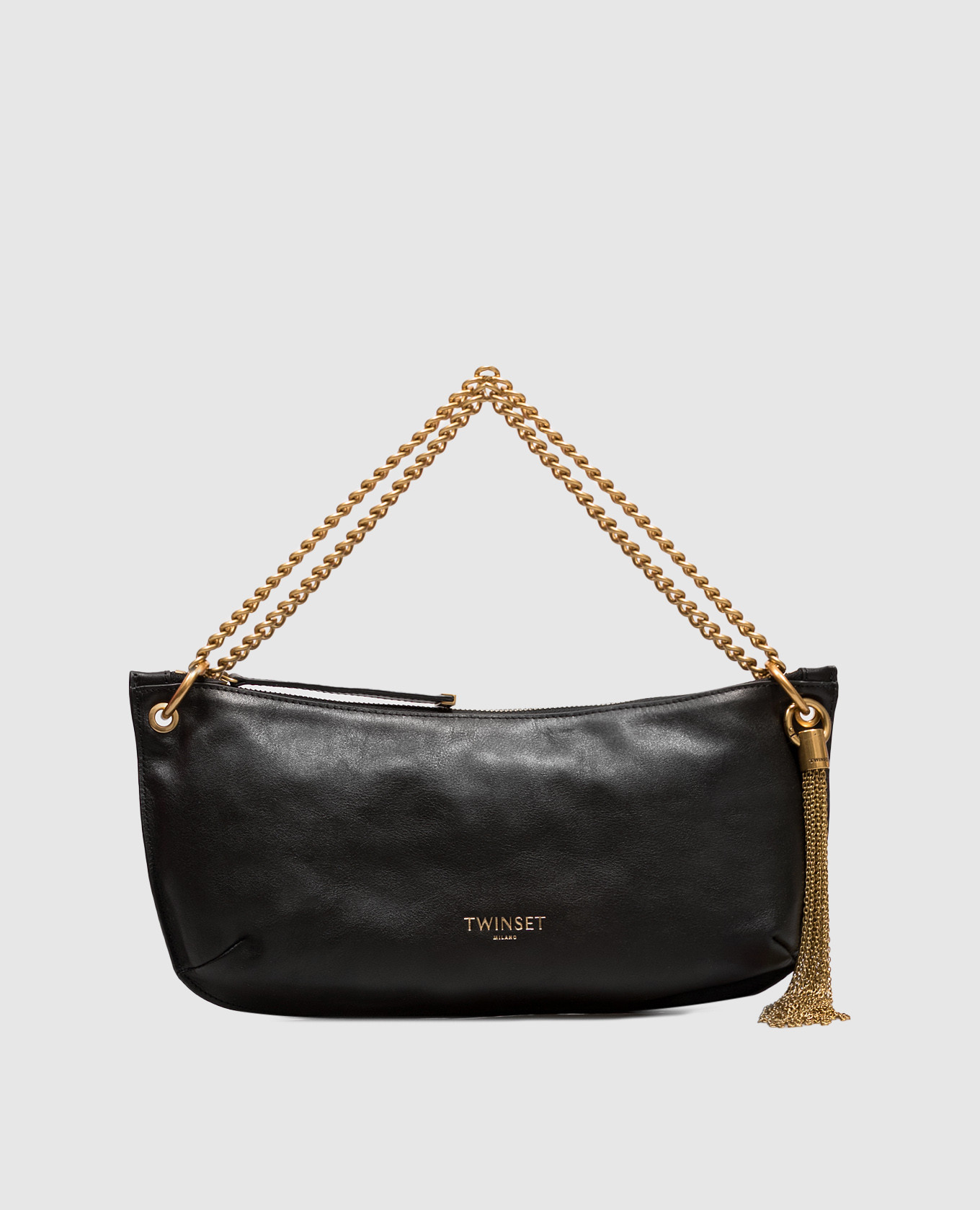 Black leather hobo bag with tassel