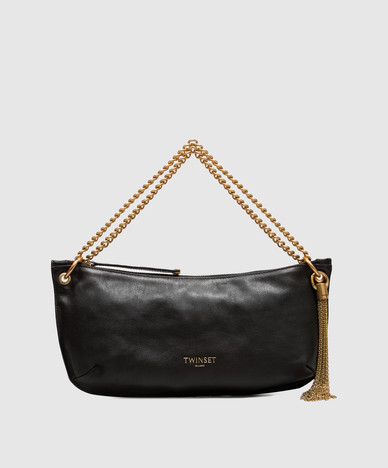 Black leather hobo bag with tassel