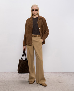 The Row Niari brown melange cashmere, silk and linen t-shirt 10684Y876