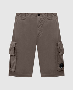 C.P. Company Grey cargo shorts with textured logo patch MBE245A110340O