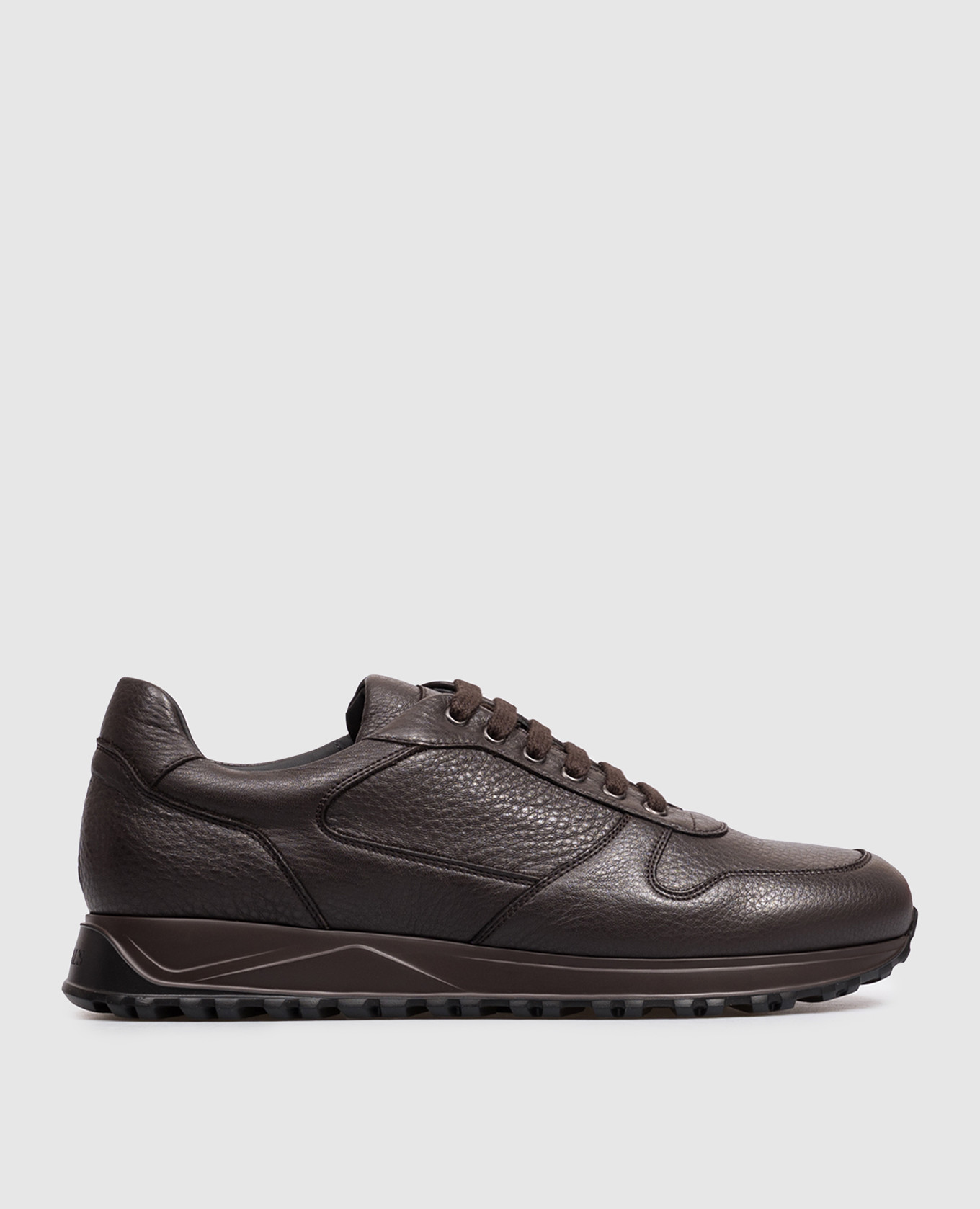 Brown leather sneakers with embossed logo