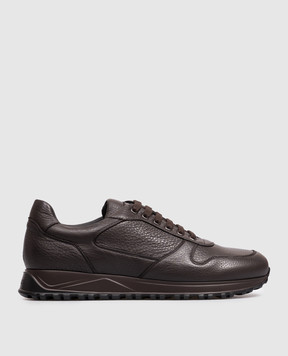 Doucal's Brown leather sneakers with embossed logo DU3594SYDNUJ225
