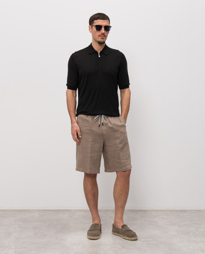 Enrico Mandelli Black silk polo shirt with logo patch 3K065A5674