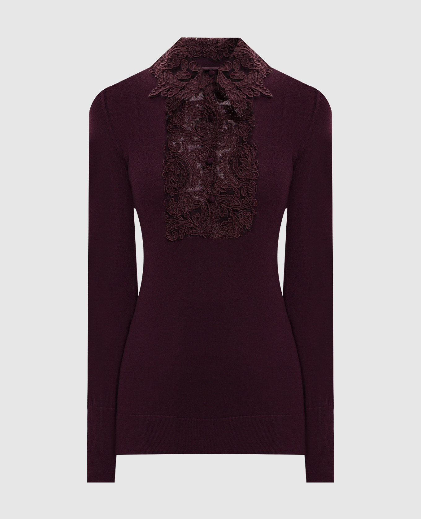 Burgundy wool jumper with lace