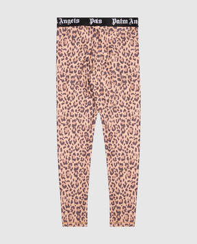 Palm Angels Children's beige leopard print leggings F6PAJGLG126
