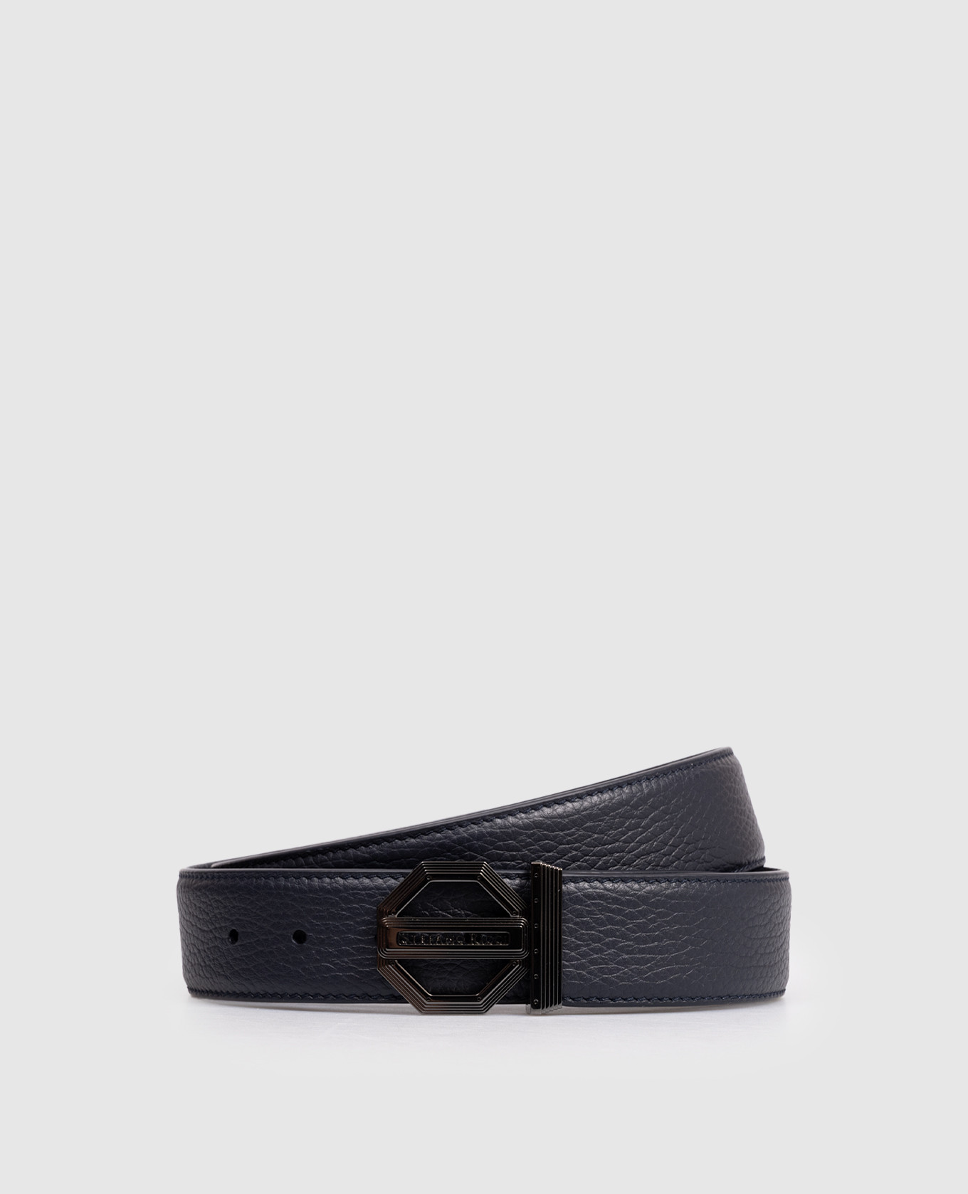 Blue leather belt with logo