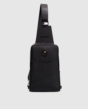 Stefano Ricci Black leather sling bag with Asia brand embossing ND219GUVHI1