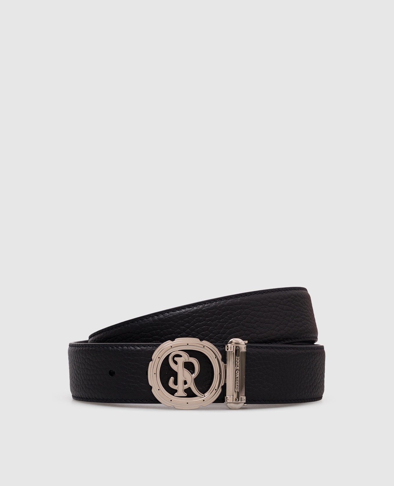 Blue leather belt with monogram Stefano Ricci