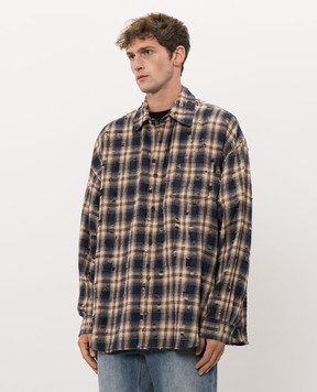 Juun.j Blue checkered shirt with holes JC6764P16R