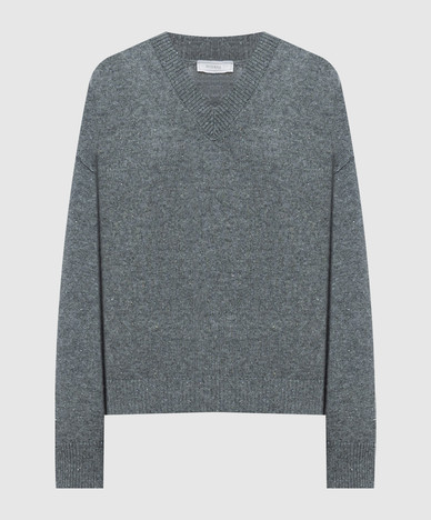 Gray wool and silk pullover