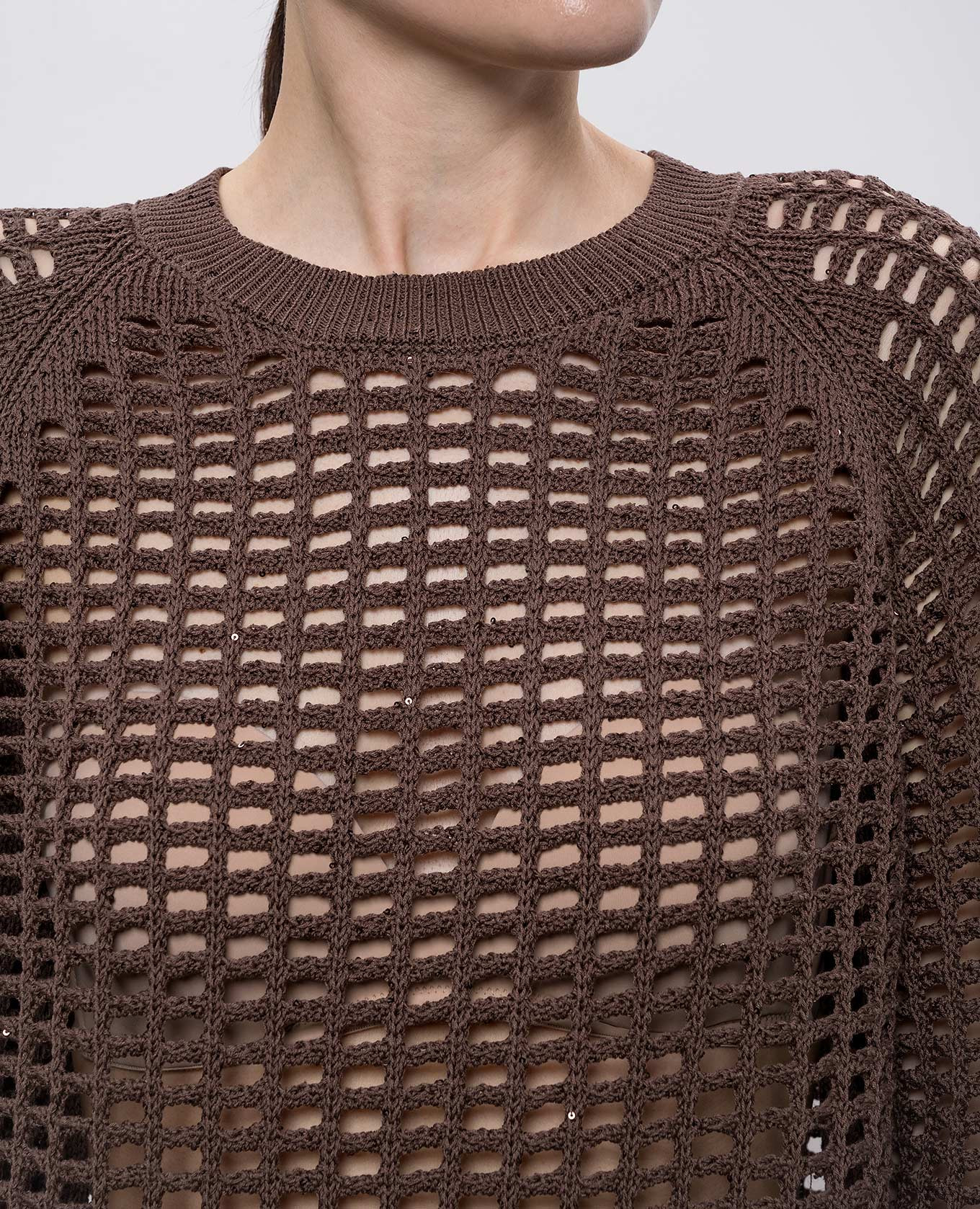 Brown openwork jumper with sequins and fringe Peserico 5