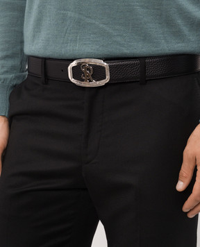 Stefano Ricci Black leather belt with monogram logo N382VDC573P