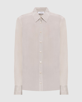 Peserico Beige striped silk blouse A06338D08362
