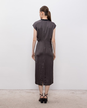 Peserico Gray midi dress with monil chain A02273B6638