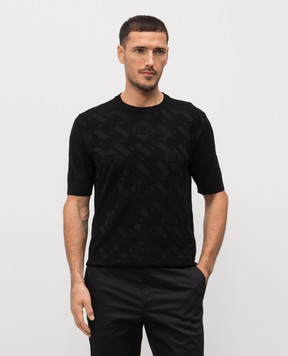 Dolce&Gabbana Black silk T-shirt with logo pattern GXX03TJBSOC