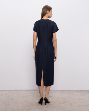 Brunello Cucinelli Blue linen dress with monil chain MH126AHB51