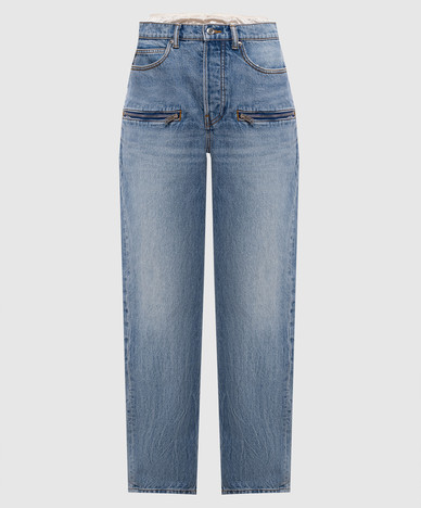 Blue jeans with logo patch