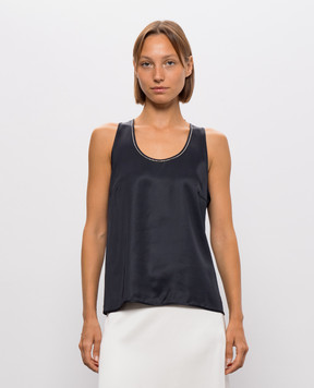 Peserico Navy blue top with monil chain E0844106638
