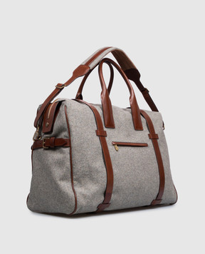 Brunello Cucinelli Grey wool and cashmere travel bag with logo patch MBPABU443