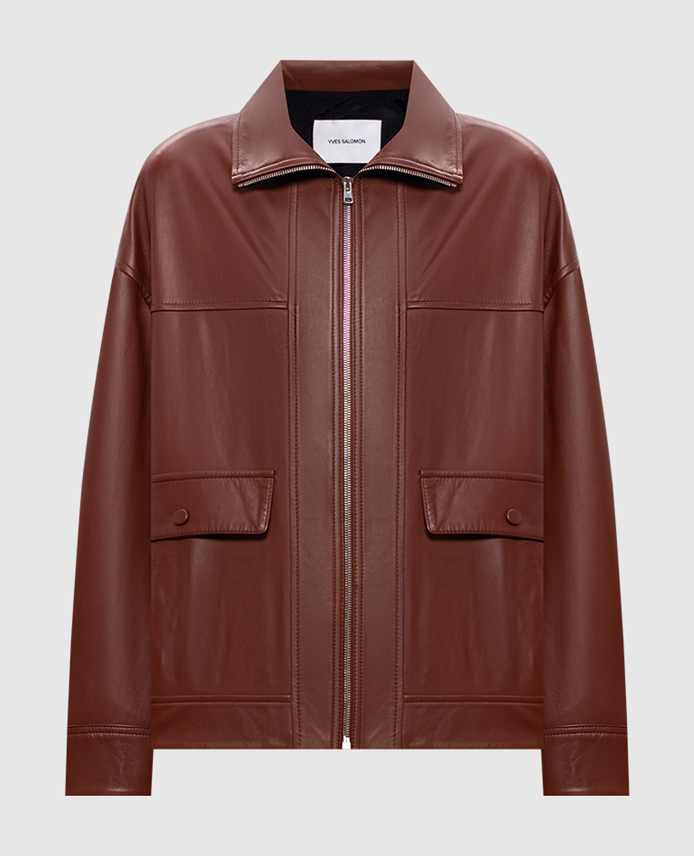 Brown straight-cut leather jacket