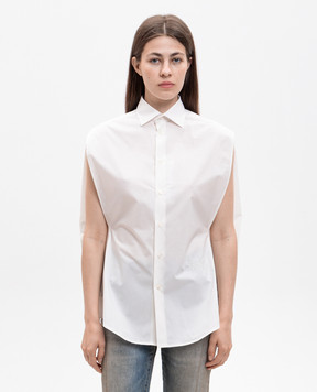 Maison Margiela MM6 Ivory sleeveless shirt with logo embroidery S62DT0052M35256