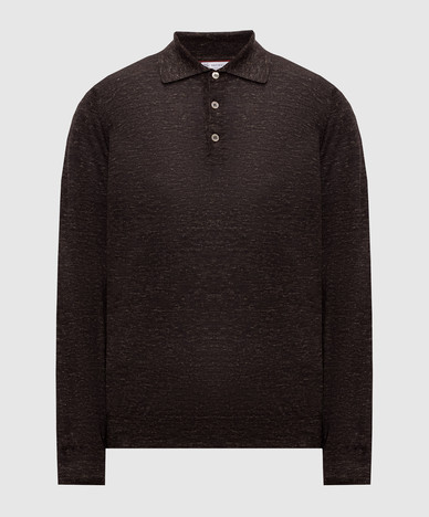 Brown cashmere, silk and linen polo shirt