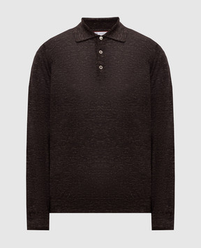 Brunello Cucinelli Brown cashmere, silk and linen polo shirt MSY00295