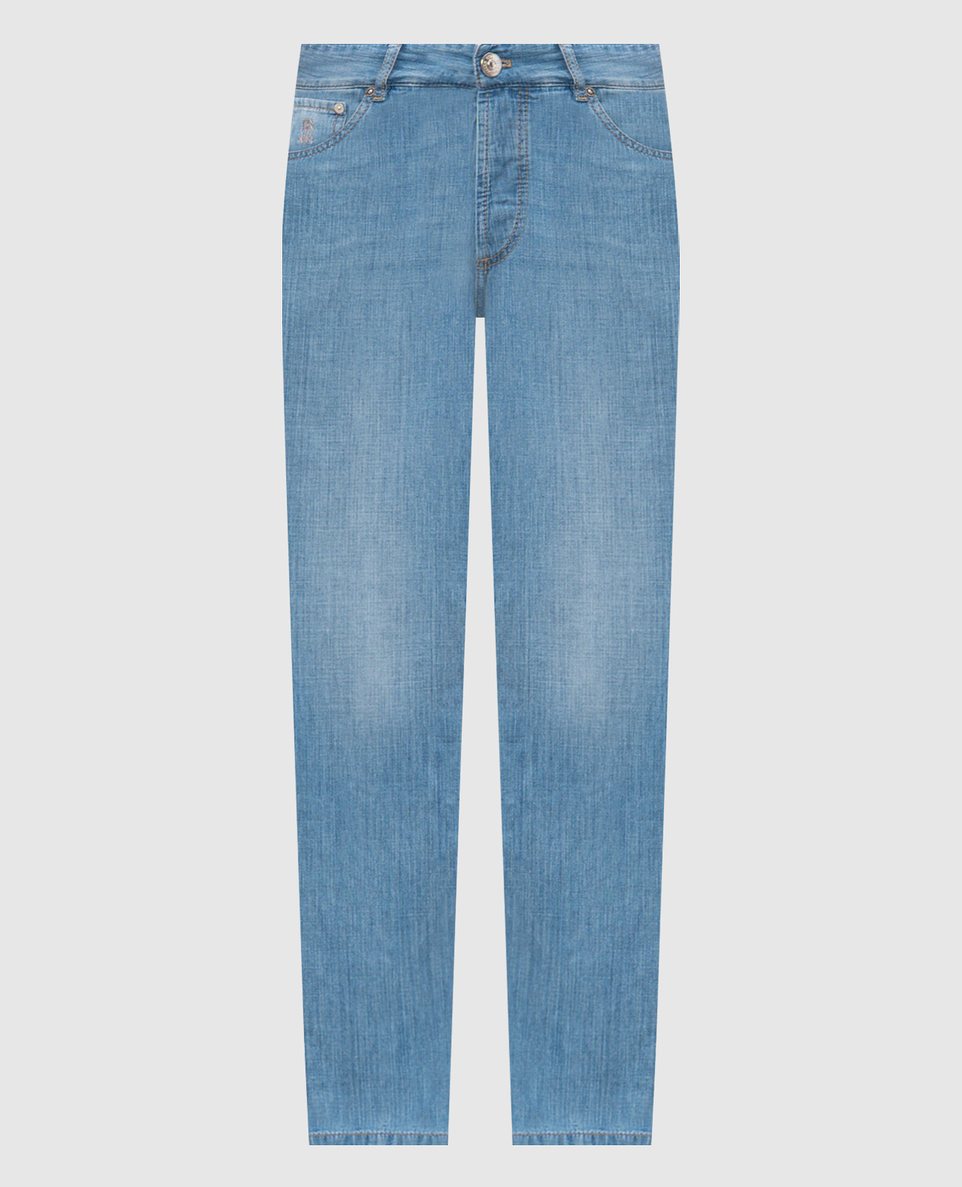 Blue jeans with embroidered emblem