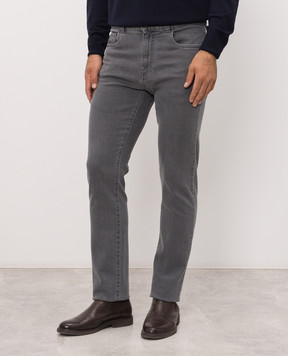 Canali Grey slim jeans with logo patch PX0102891719