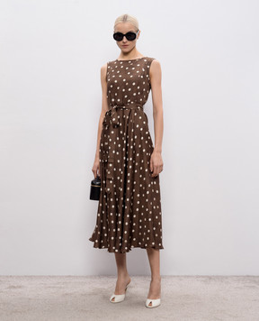 Max Mara Brown midi dress MARTINA made of polka dot silk SMMMARTINA