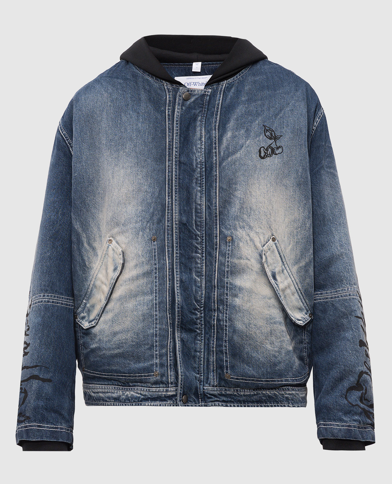 Blue distressed insulated denim jacket