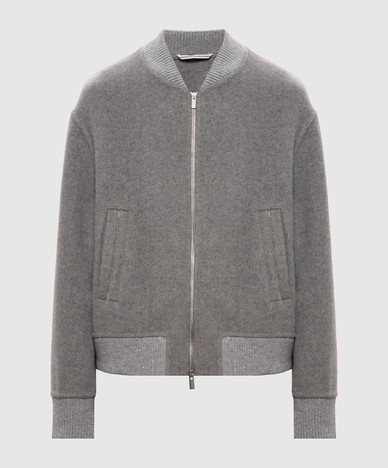 Blouson aviateur en laine et cachemire gris