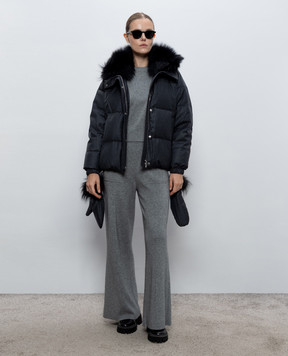 Yves Salomon Grey wool and silk down jacket with fox fur 25WYV09066WO2W