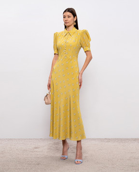 Alessandra Rich Yellow printed silk dress FABX3598F4726