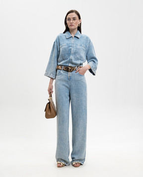 Solotre Blue denim jumpsuit with a frayed effect M1AB0166