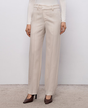 Brunello Cucinelli Ivory wool trousers with monil chain MP553P9294